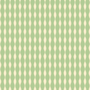 Hand Drawn Waves in Green, Cream - Medium Scale