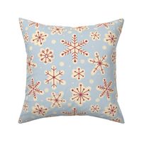 Hand Drawn Snowflakes in Blue, Red, Cream - Large Scale