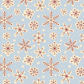 Hand Drawn Snowflakes in Blue, Red, Cream - Large Scale