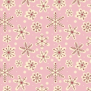 Hand Drawn Snowflakes in Pink, Red, Cream - Large Scale
