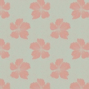 Blush Pink Hibiscus | Digital Lino Print | Sage Background