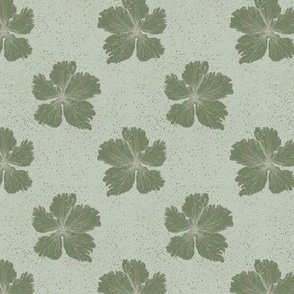 Olive Green Hibiscus | Digital Lino Print | Sage Background