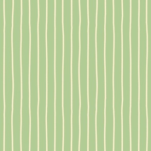 Hand Drawn Thin Stripes in Green, Cream - Large Scale
