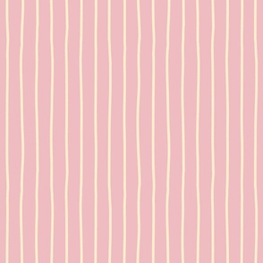Hand Drawn Thin Stripes in Pink, Cream - Large Scale