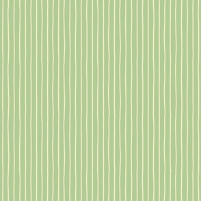 Hand Drawn Thin Stripes in Green and Cream - Small Scale