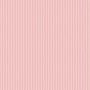 Hand Drawn Thin Stripes in Pink and Cream - Small Scale