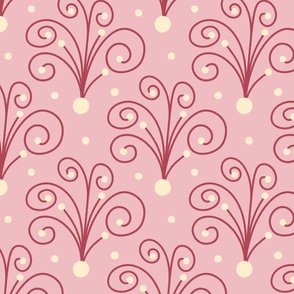 Hand Drawn Curly Winter Stems in Pink, Red, Cream - Large Scale