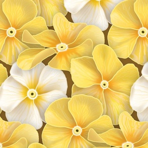 Impatiens in Yellow and White // Caramel Brown Background // V1 // Large Scale - 300 DPI