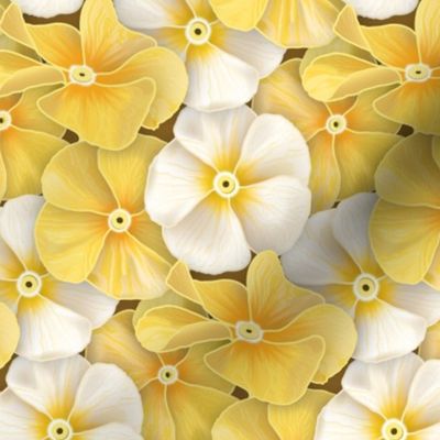 Impatiens in Yellow and White // Caramel Brown Background // V2 // Medium Large Scale - 850 DPI