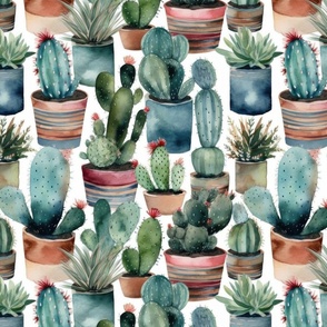 Potted Cactus Cacti Watercolor