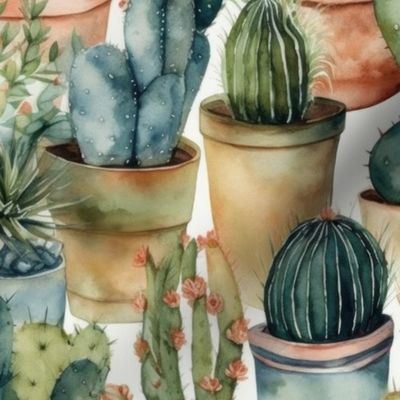 Potted Cactus Cacti Watercolor