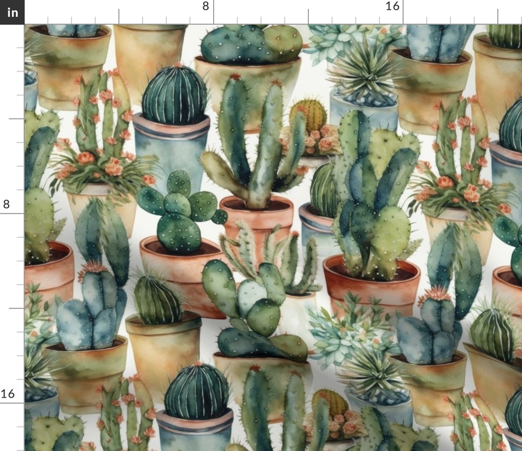 Potted Cactus Cacti Watercolor