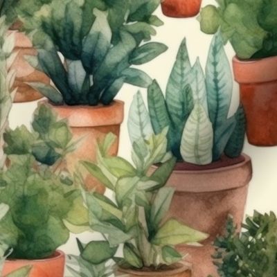 Potted Fir and Evergreen Tree Plants Watercolor
