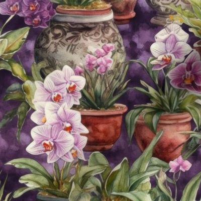 Potted Orchid Plants Watercolor