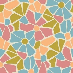 Vintage Abstract Floral // small // retro colors, pink, green, peach, blue, flower