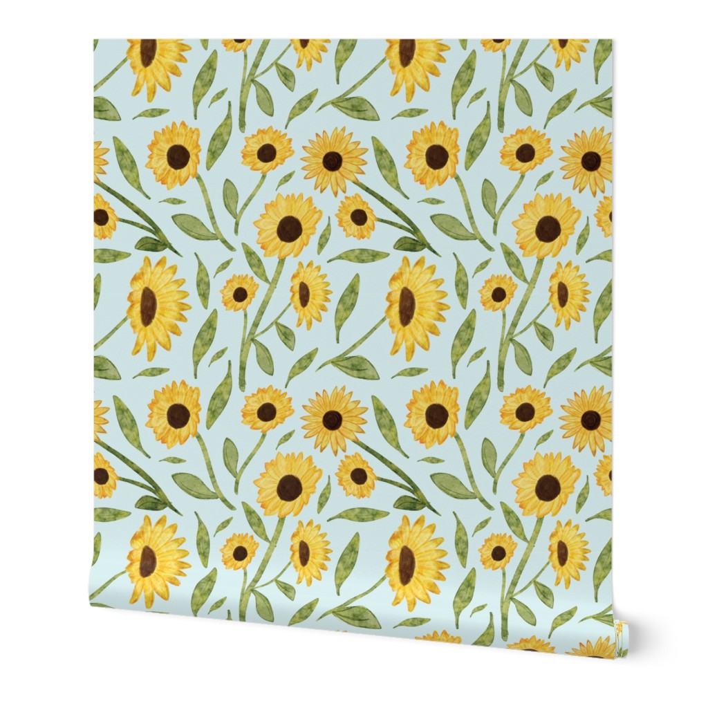 Watercolor Sunflower Garden on blue scattered[40] by Norlie Studio