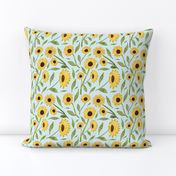 Watercolor Sunflower Garden on blue scattered[40] by Norlie Studio