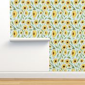 Watercolor Sunflower Garden on blue scattered[40] by Norlie Studio