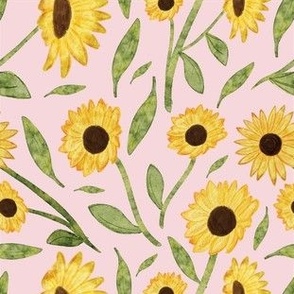 Watercolor Sunflower Garden scattered on pink [39]  by Norlie Studio