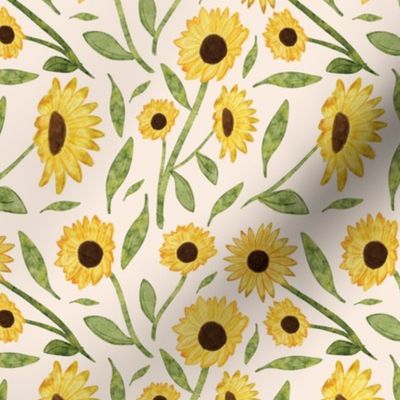 Watercolor Sunflower Garden off white scattered [38] by Norlie Studio