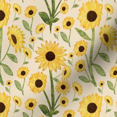 Watercolor Sunflower Garden[10] on neutral by Norlie Studio