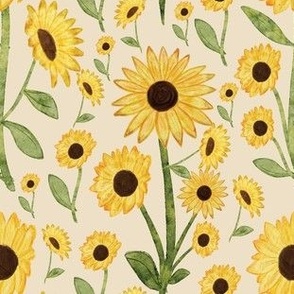 Watercolor Sunflower Garden[10] on neutral by Norlie Studio