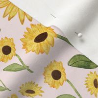 Watercolor Sunflower Garden [7] on Pale Pink by Norlie Studio