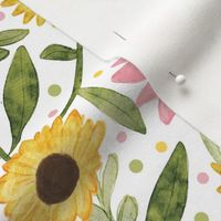Watercolor Sunflower Garden with pink sunflowers [5] by Norlie Studio