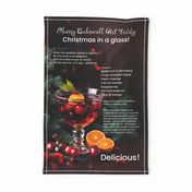 Festive Cherry Bakewell Hot Toddy Tea Towel or Wall Hanging Christmas Gift