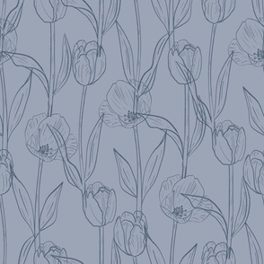 Tulips- dark blue line on soft blue