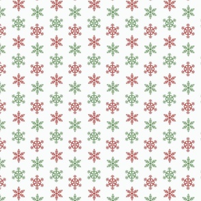 snowflakes red and green on white