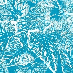 Buckwheat Leaf Prints in White on Caribbean Blue