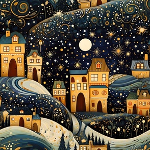 Gold and Blue Christmas Village II