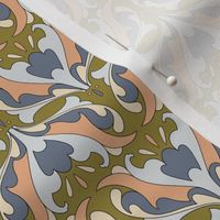 Abstract Art Nouveau Pattern - Vintage-Inspired in Blue,  Pink & Cream on Moss Green  // Smaller Scale
