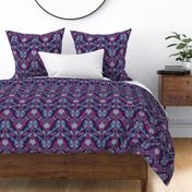 Abstract Art Nouveau Pattern - Vintage-Inspired in Dark Purple, Violet & Blues  // Large Scale