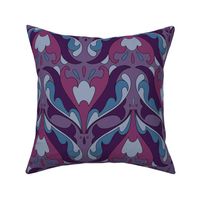 Abstract Art Nouveau Pattern - Vintage-Inspired in Dark Purple, Violet & Blues  // Large Scale