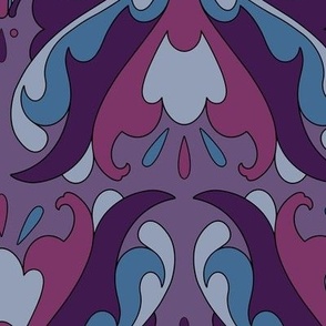 Abstract Art Nouveau Pattern - Vintage-Inspired in Dark Purple, Violet & Blues  // Larger Scale