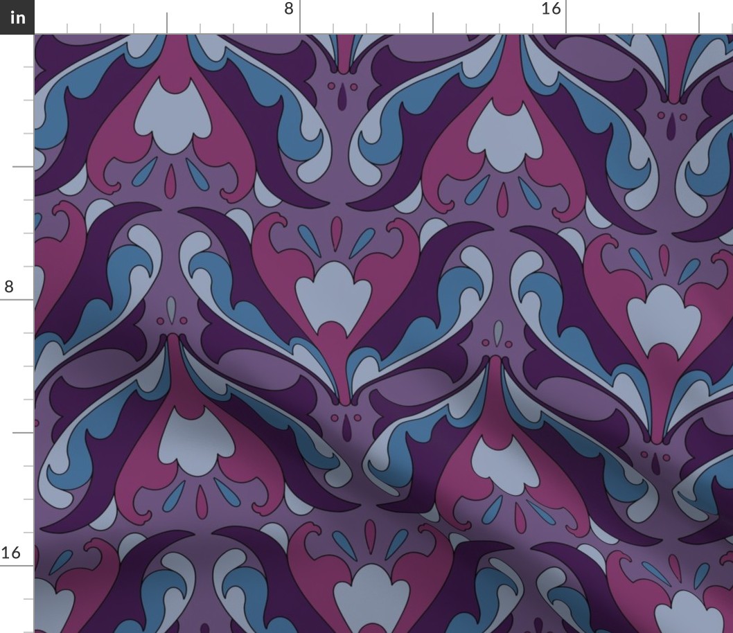 Abstract Art Nouveau Pattern - Vintage-Inspired in Dark Purple, Violet & Blues  // Large Scale