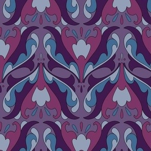 Abstract Art Nouveau Pattern - Vintage-Inspired in Dark Purple, Violet & Blues  // Medium Scale