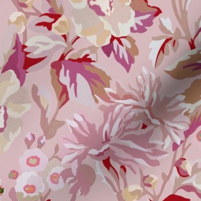 Vintage Floral Garden - Pink, Red, Orange, Large Scale