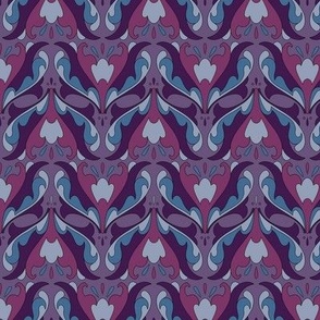 Abstract Art Nouveau Pattern - Vintage-Inspired in Dark Purple, Violet & Blues  // Smaller Scale