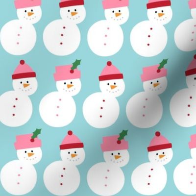 snowmen / snowpeople MED blue pink red holly hats - christmas wish collection