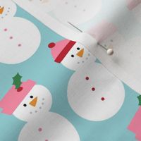 snowmen / snowpeople MED blue pink red holly hats - christmas wish collection