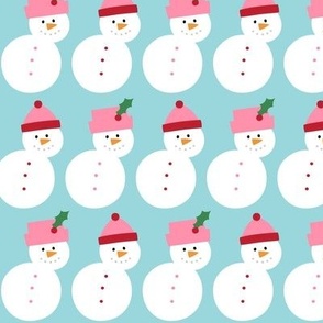 snowmen / snowpeople MED blue pink red holly hats - christmas wish collection