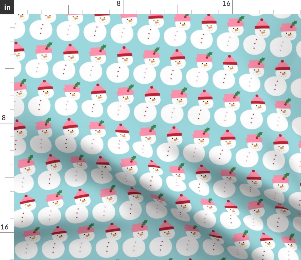 snowmen / snowpeople MED blue pink red holly hats - christmas wish collection