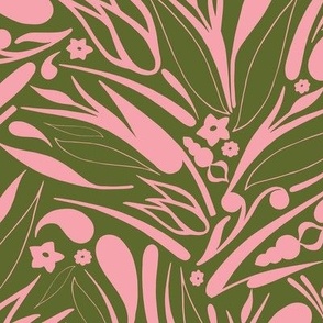 Scattered Swirls & Shapes - Pink & Green // Larger Scale
