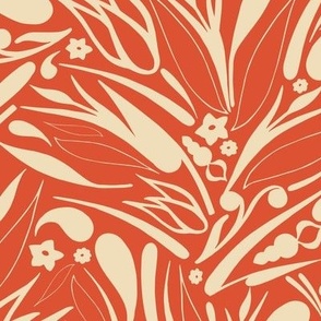Scattered Swirls & Shapes - Warm Red & Cream  // Larger Scale