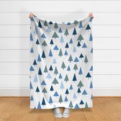 m - Boho Woodland Trees Blues on White - Geometric Forest