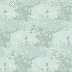 Abstract African Animals  - Green, Mint Green,  (Large Scale)