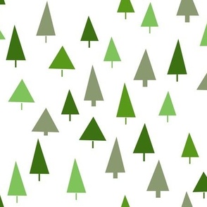 Woodland Trees Green on White Geometric Forest - Small